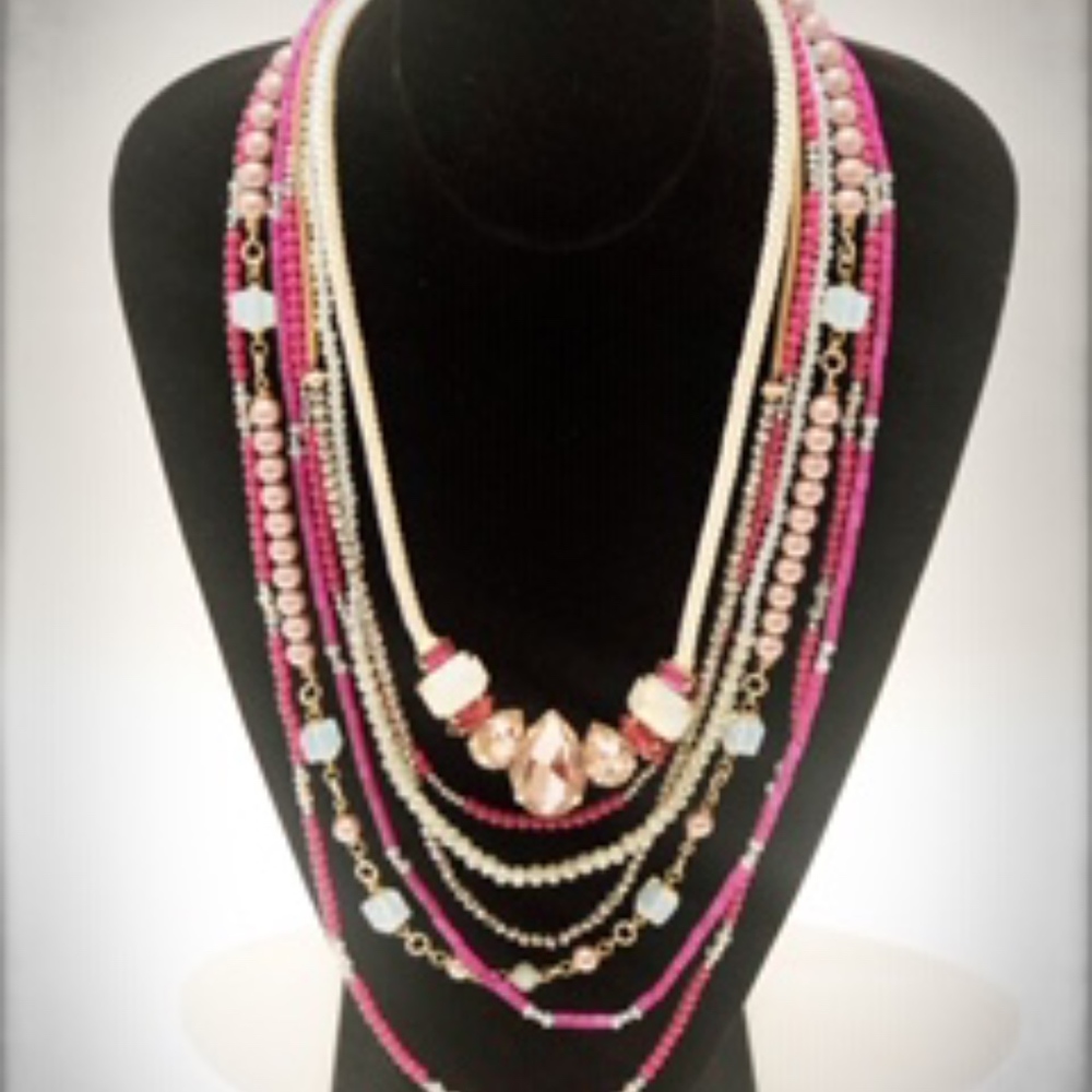 PINK MULTI TEARDROP SWAROSKI AND CRYSTAL NECKLACE